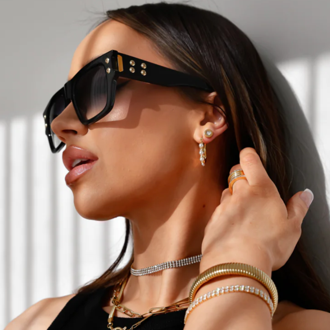 London Times |18k Gold Plated Stud Earrings