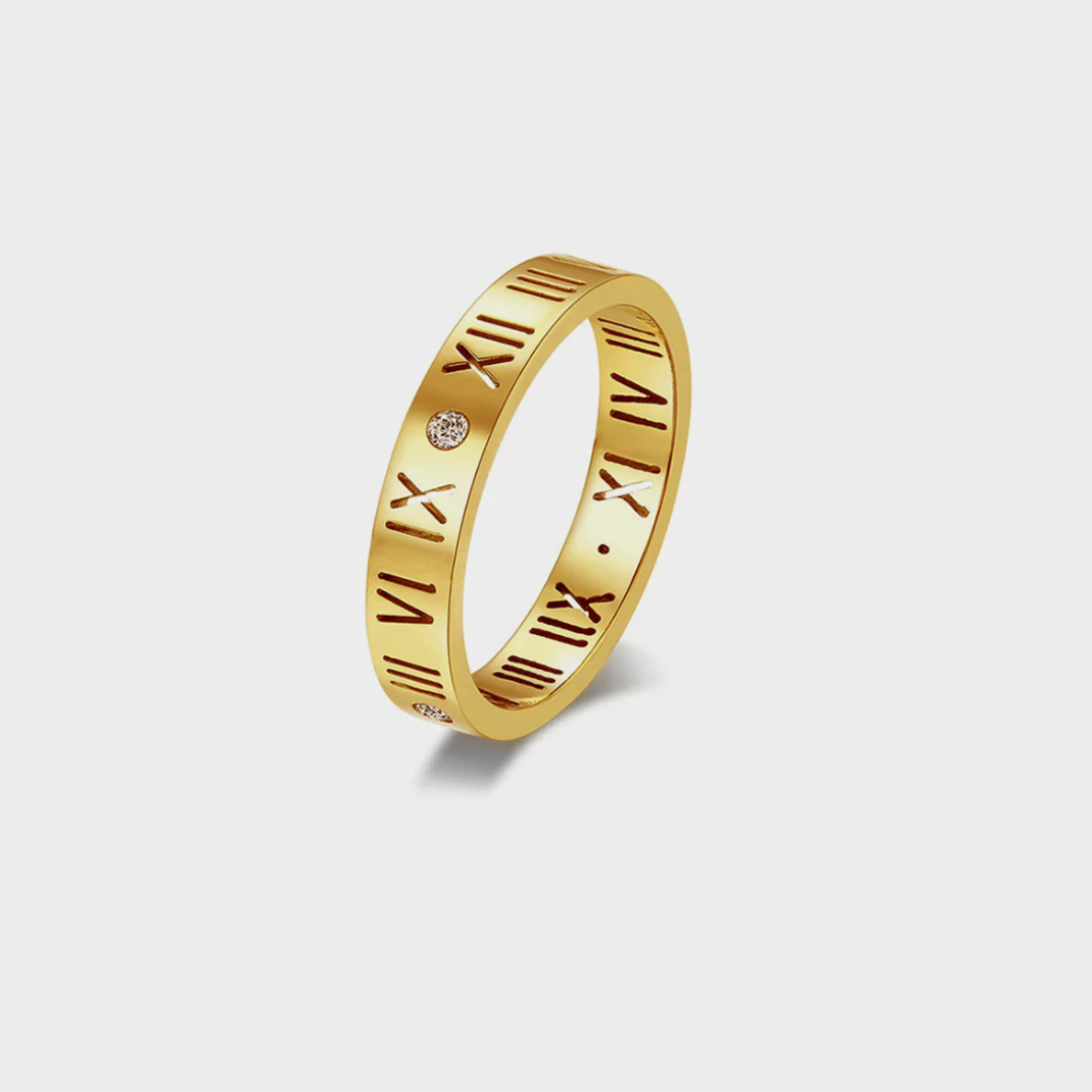 London Times |18k Gold Plated Roman Numerals Ring