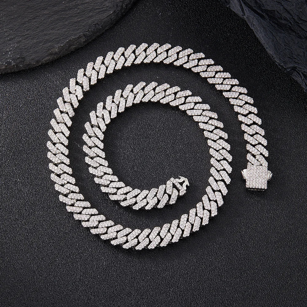 Unisex Silver/ Gold 18/20/24 inch Pave Cuban Link Chain