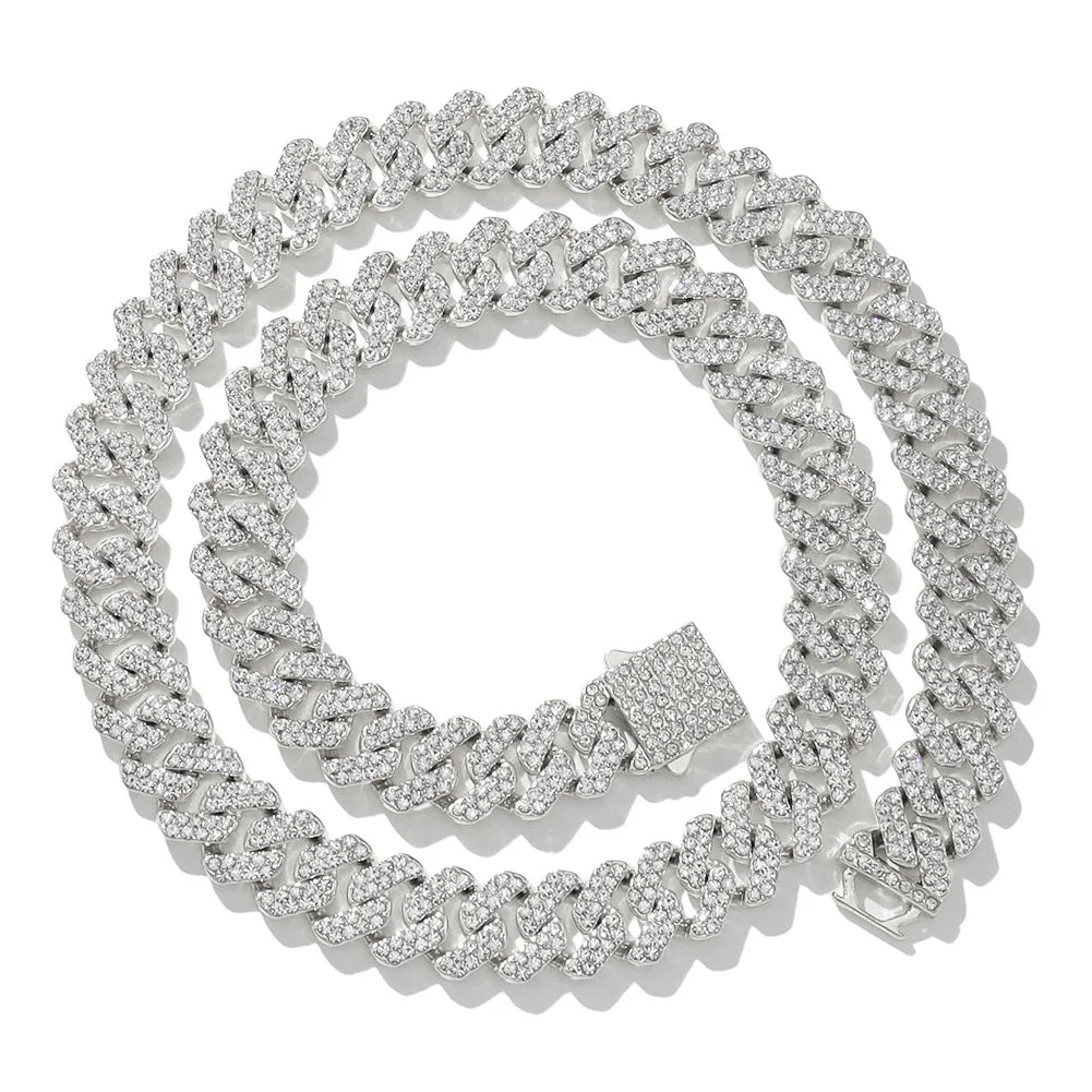 Unisex Silver/ Gold 18/20/24 inch Pave Cuban Link Chain