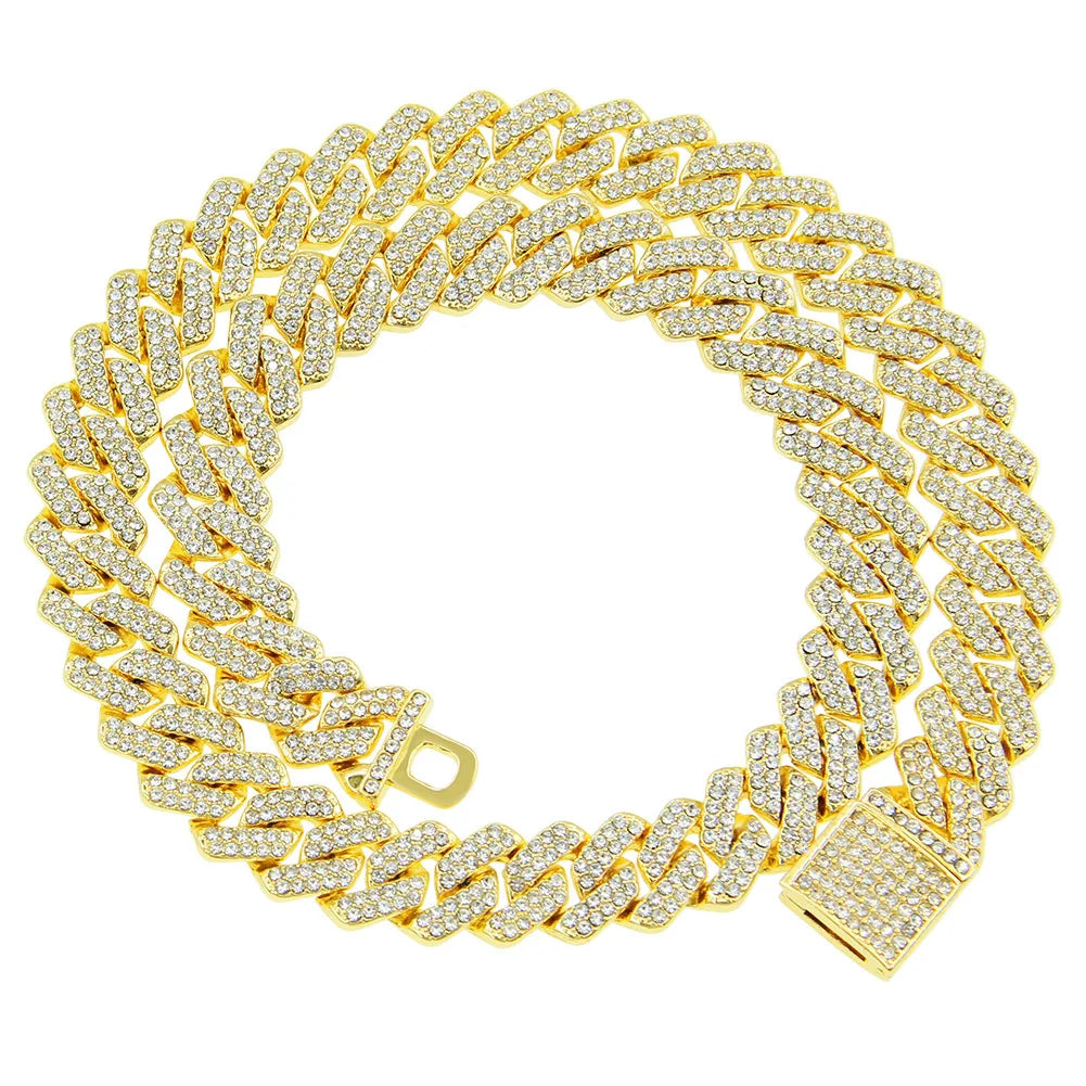Unisex Silver/ Gold 18/20/24 inch Pave Cuban Link Chain
