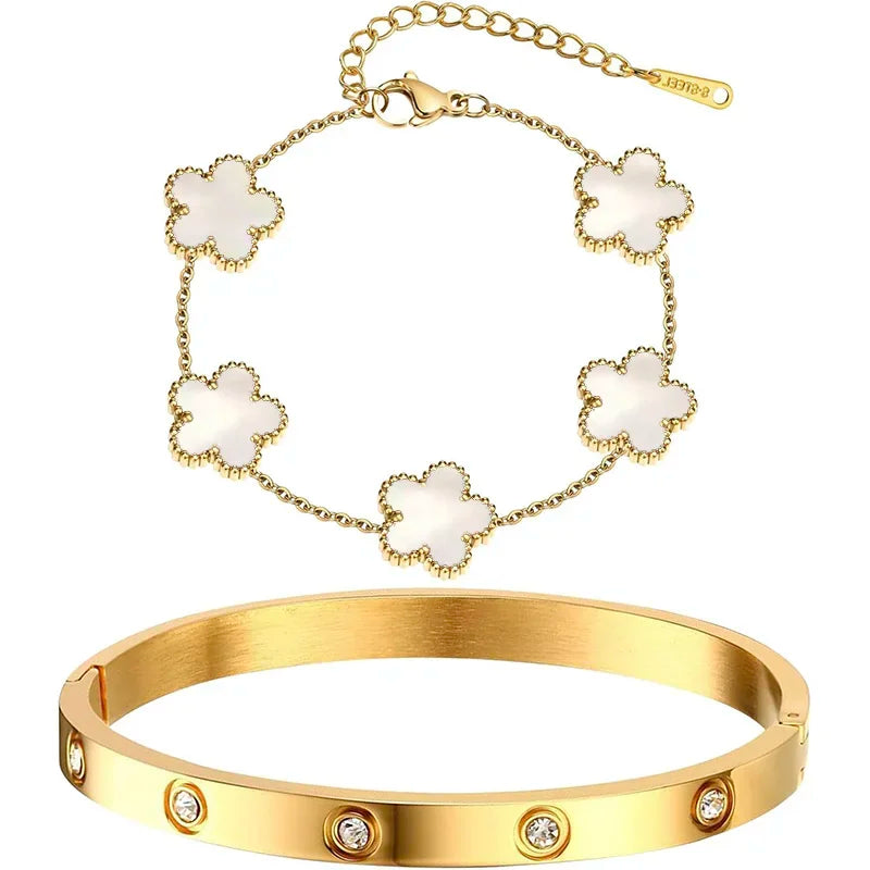 2 Pcs Black 18K Gold Plated Stackable Bracelets