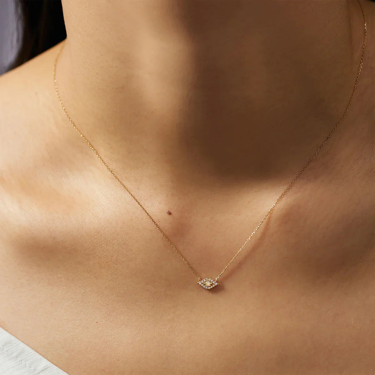 Evil Eye Diamond |14k Solid Gold Necklace