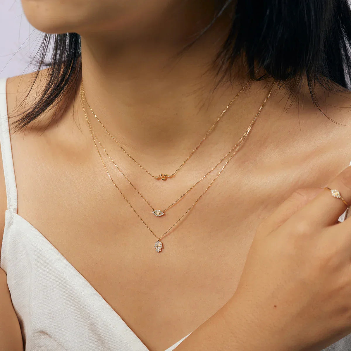 Hamsa Protection Necklace| 14K Gold Opal Diamond