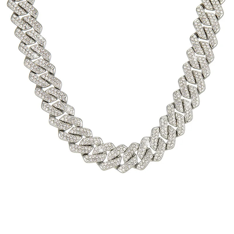 Unisex Silver/ Gold 18/20/24 inch Pave Cuban Link Chain