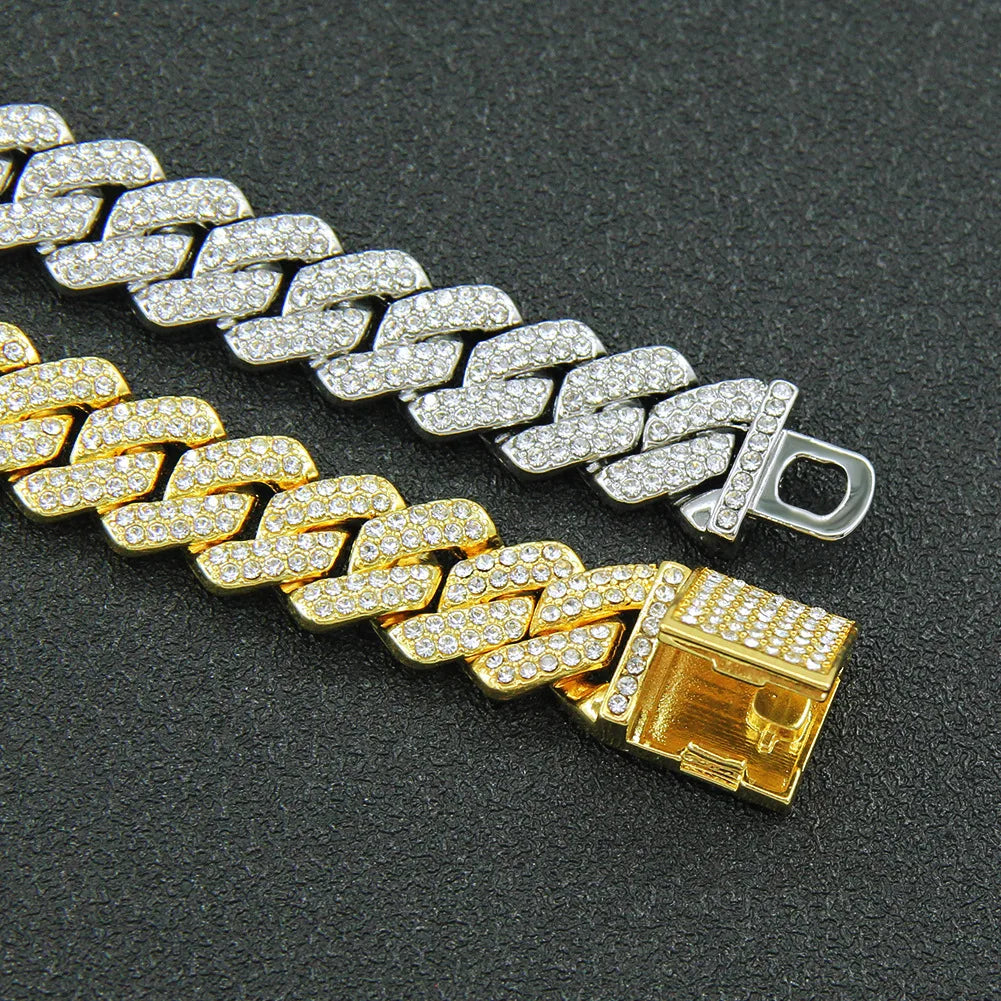 Unisex Silver/ Gold 18/20/24 inch Pave Cuban Link Chain