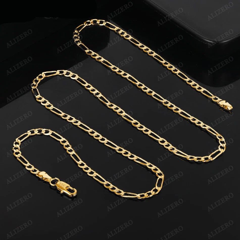 Unisex 18K Gold 4MM Figaro Chain