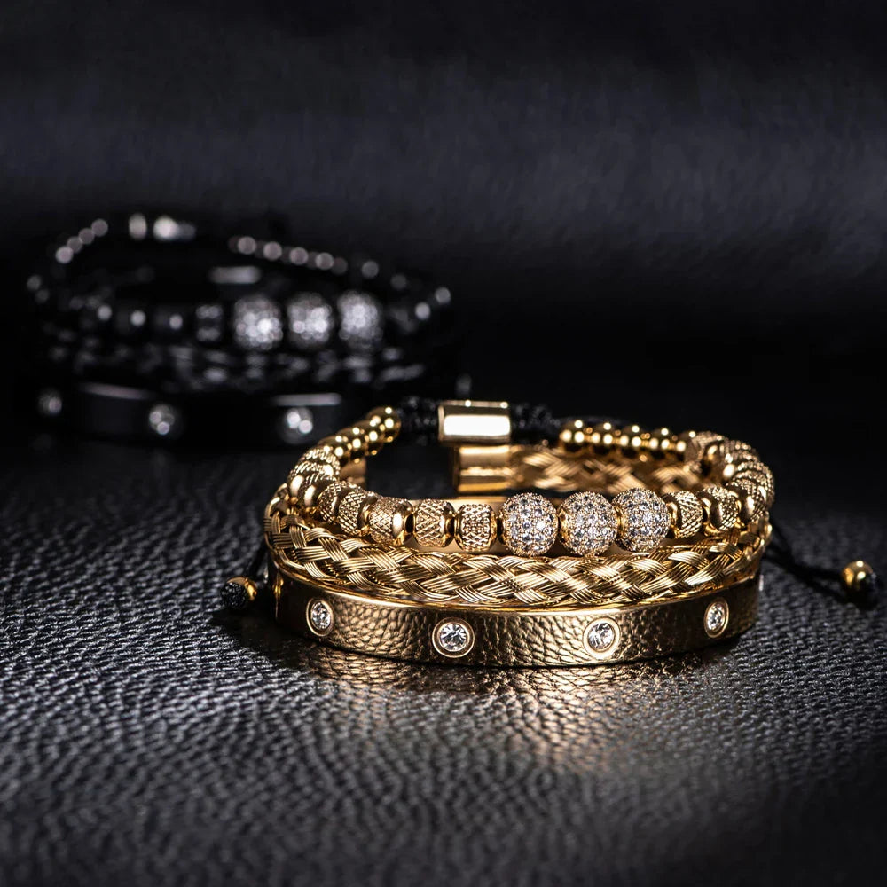Unisex Black 3pcs Luxury Zircon Pave Bangles