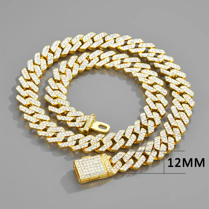 Unisex Silver/ Gold 18/20/24 inch Pave Cuban Link Chain