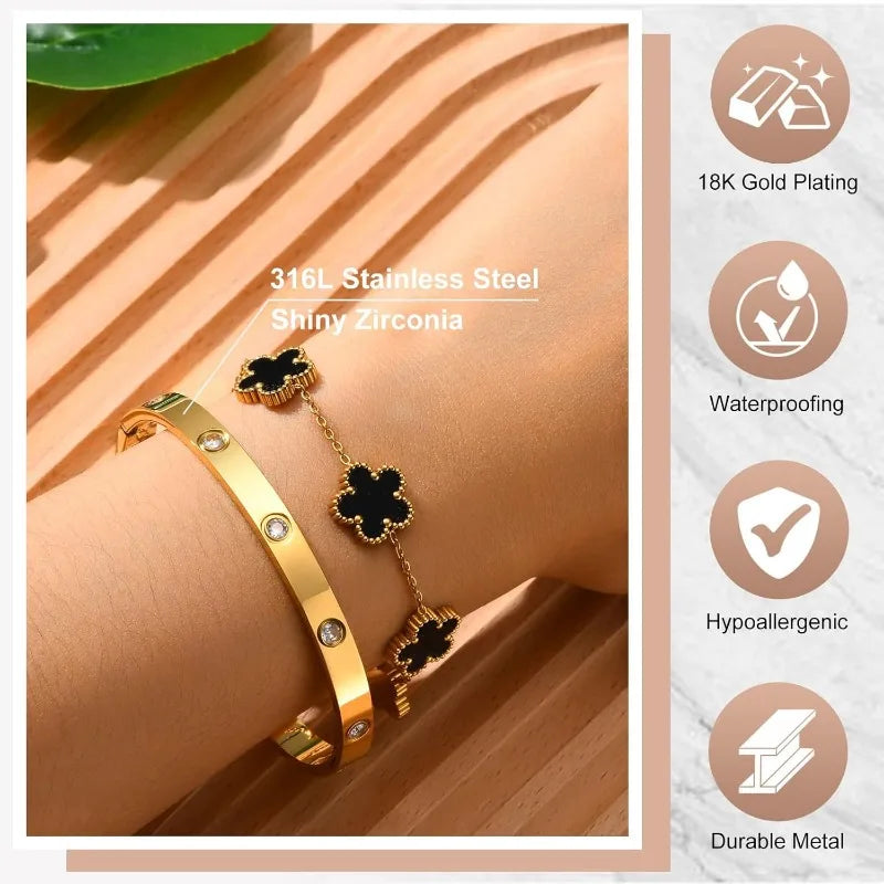 2 Pcs Black 14K Gold Plated Stackable Bracelets