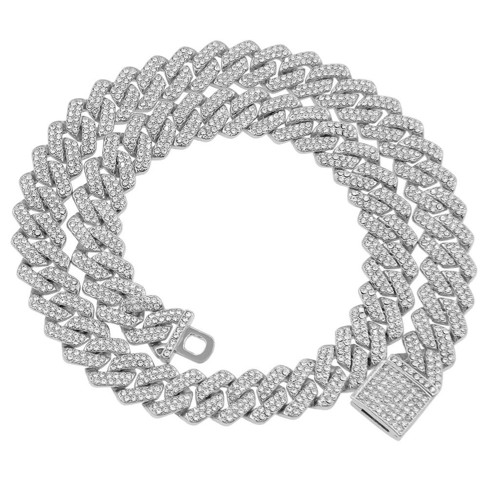 Unisex Silver/ Gold 18/20/24 inch Pave Cuban Link Chain