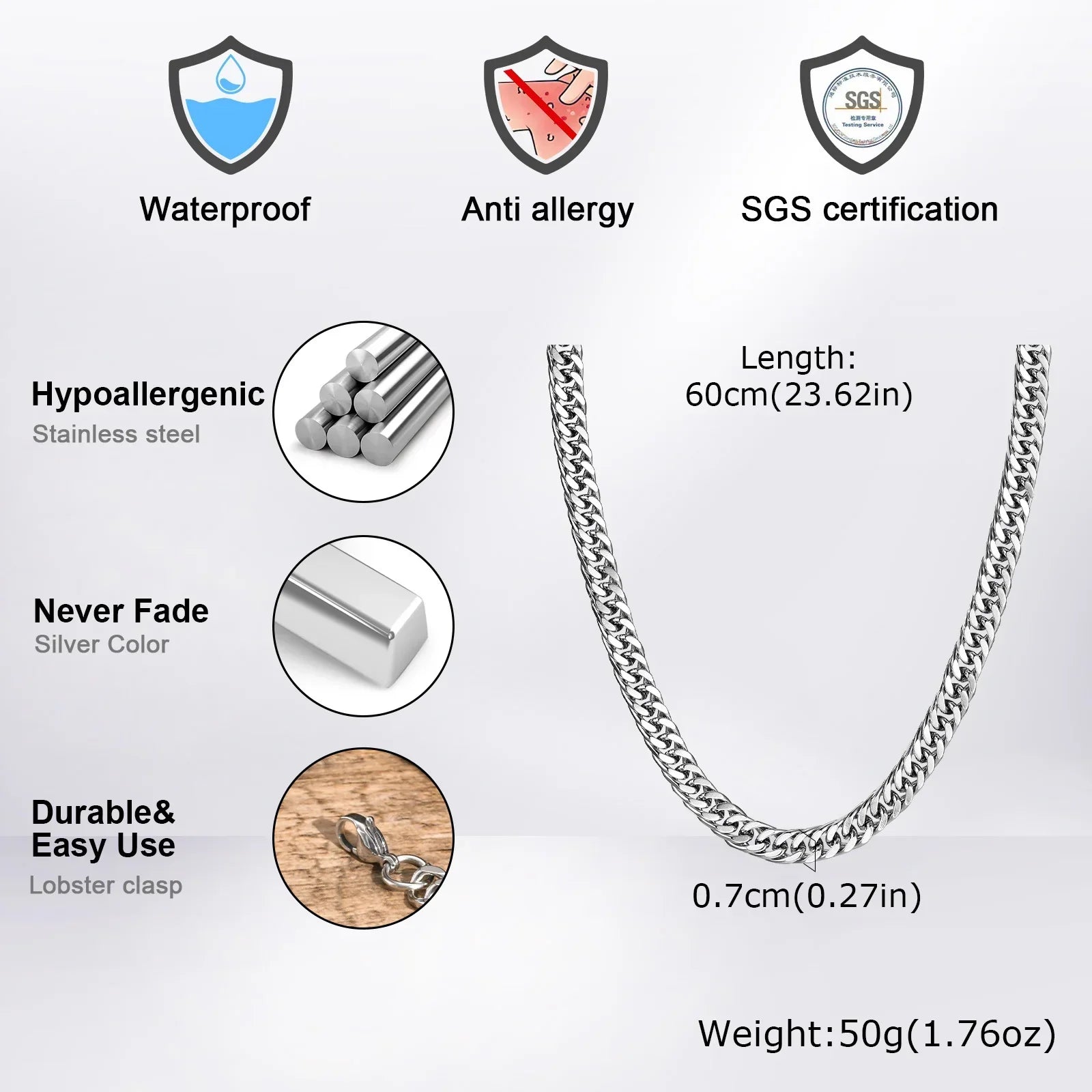 Unisex 3/5/7/9mm Thick Cuban Chain