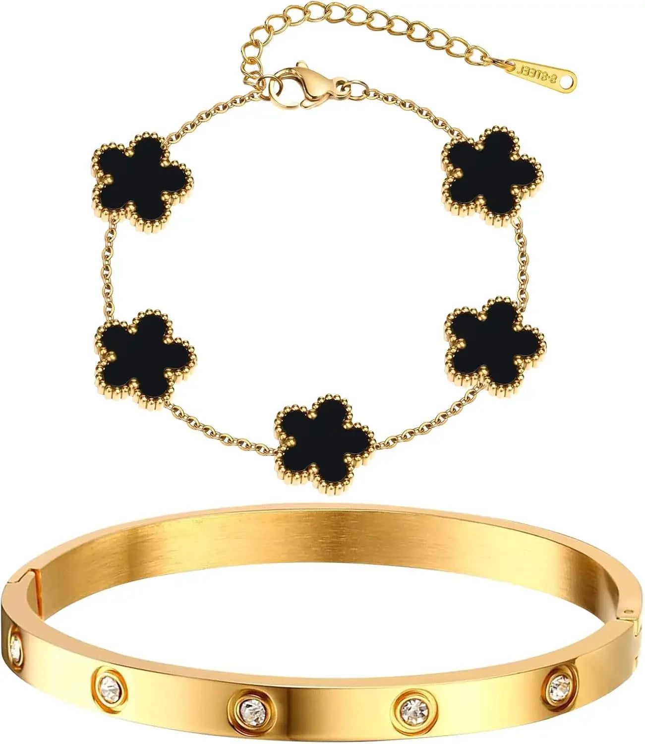 2 Pcs Black 18K Gold Plated Stackable Bracelets