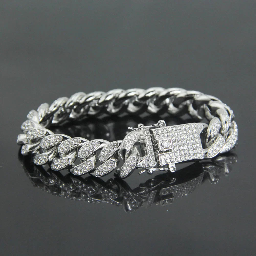 Unisex Gold/Silver Luxury Pave 12MM Cuban Chain Bracelet