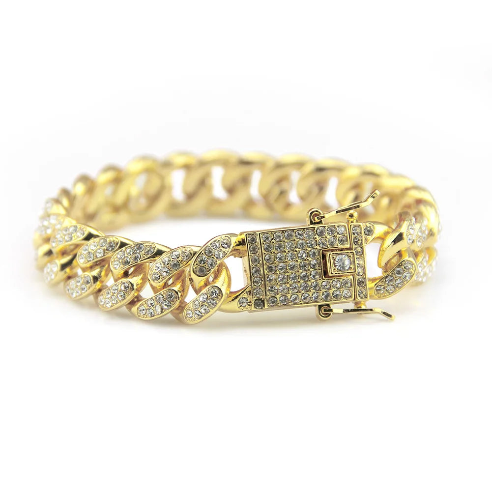 Unisex Gold/Silver Luxury Pave 12MM Cuban Chain Bracelet