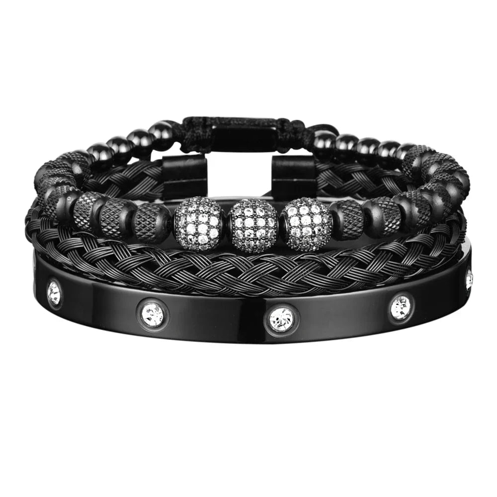 Unisex Black 3pcs Luxury Zircon Pave Bangles
