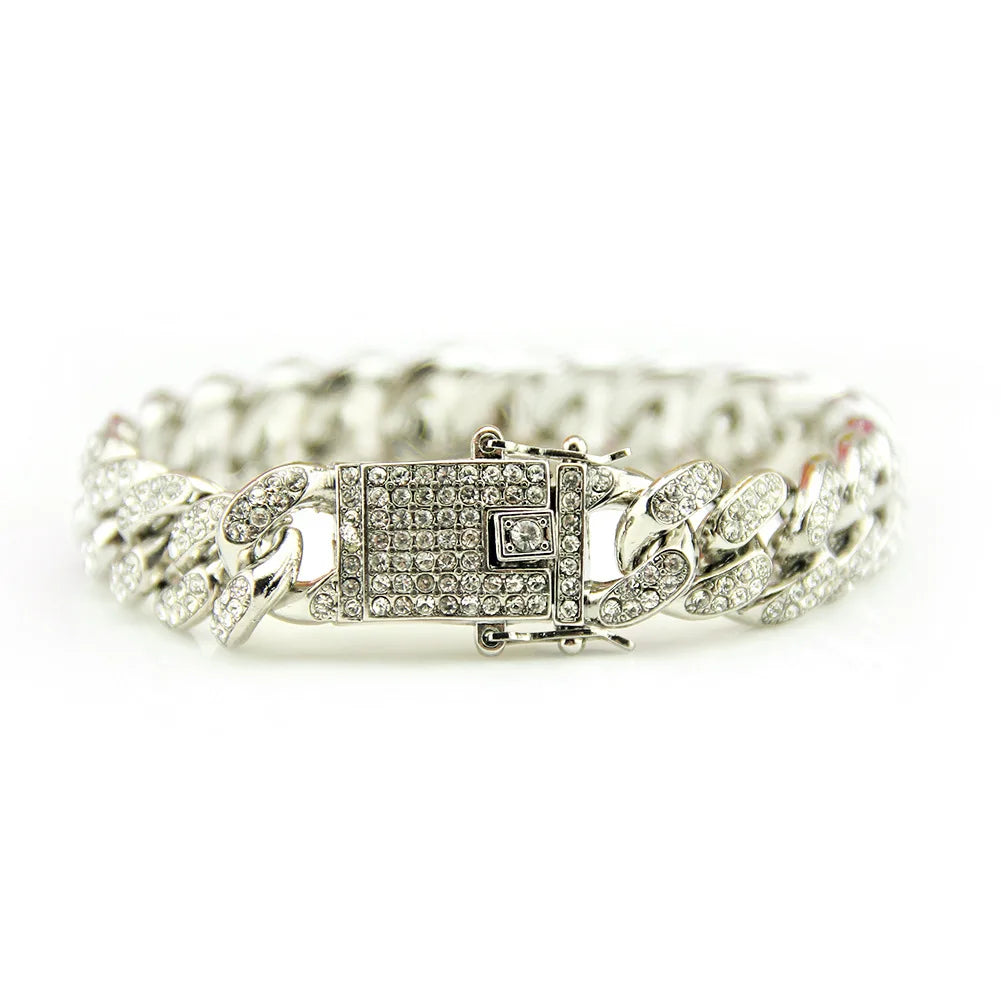 Unisex Gold/Silver Luxury Pave 12MM Cuban Chain Bracelet