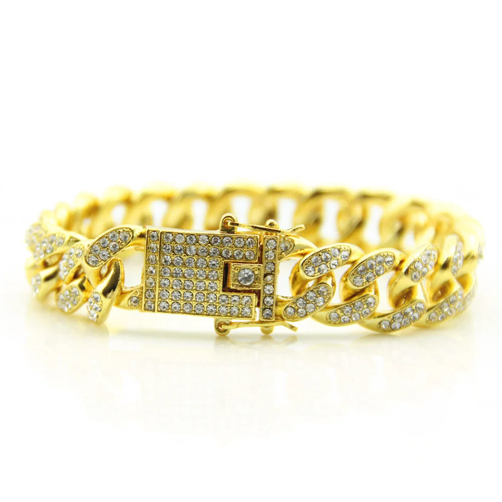 Unisex Gold/Silver Luxury Pave 12MM Cuban Chain Bracelet
