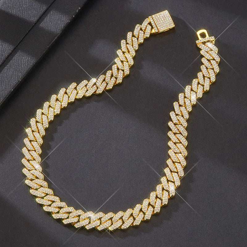 Unisex Silver/ Gold 18/20/24 inch Pave Cuban Link Chain