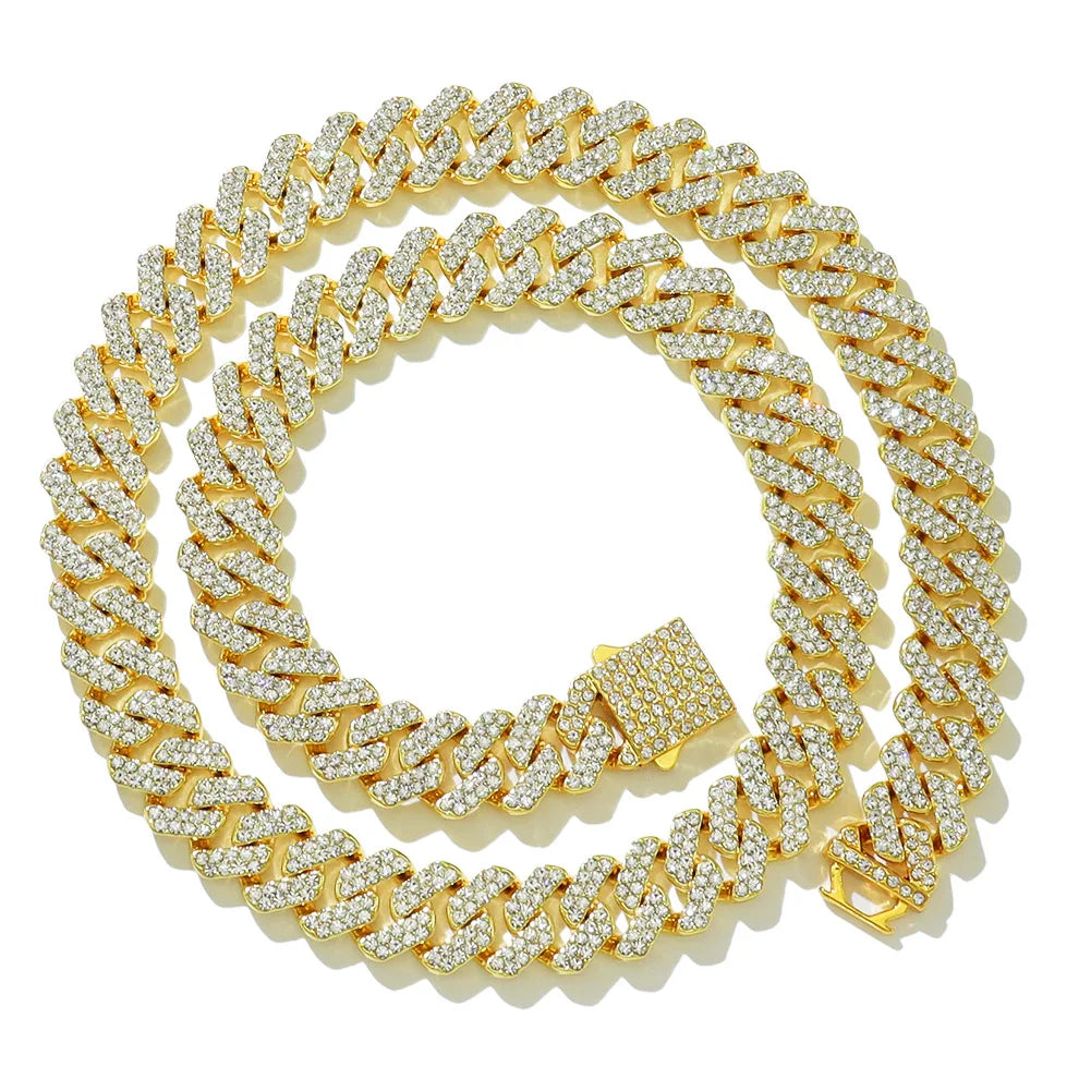 Unisex Silver/ Gold 18/20/24 inch Pave Cuban Link Chain