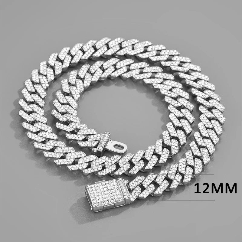 Unisex Silver/ Gold 18/20/24 inch Pave Cuban Link Chain