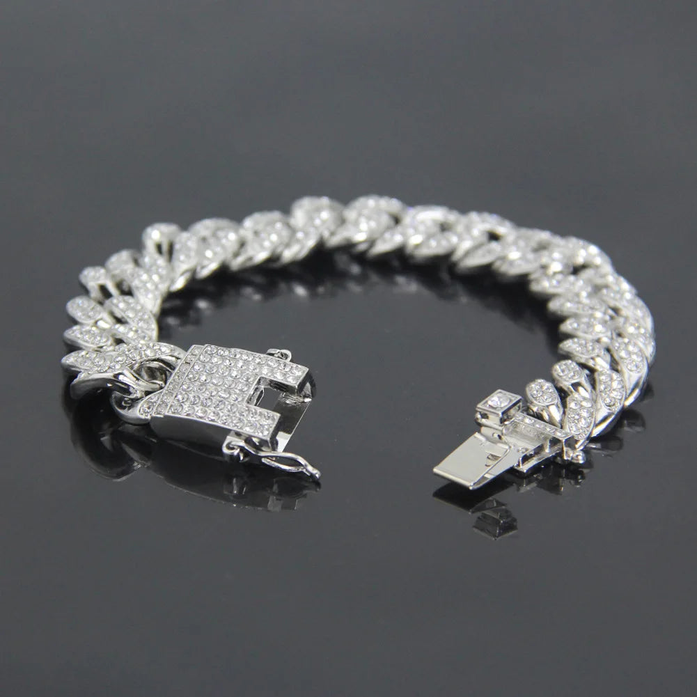 Unisex Gold/Silver Luxury Pave 12MM Cuban Chain Bracelet