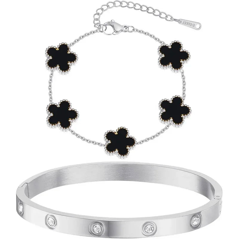 2 Pcs Black 18K Gold Plated Stackable Bracelets