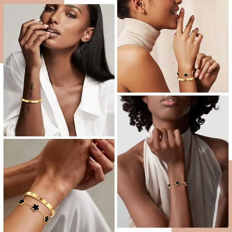 2 Pcs White 14K Gold Plated Stackable Bracelets