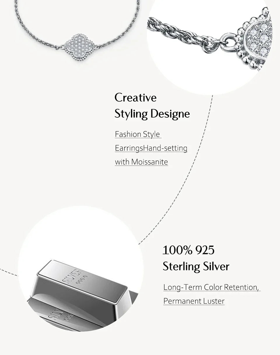 Clover Moissanite Bracelet |925 Sterling Silver