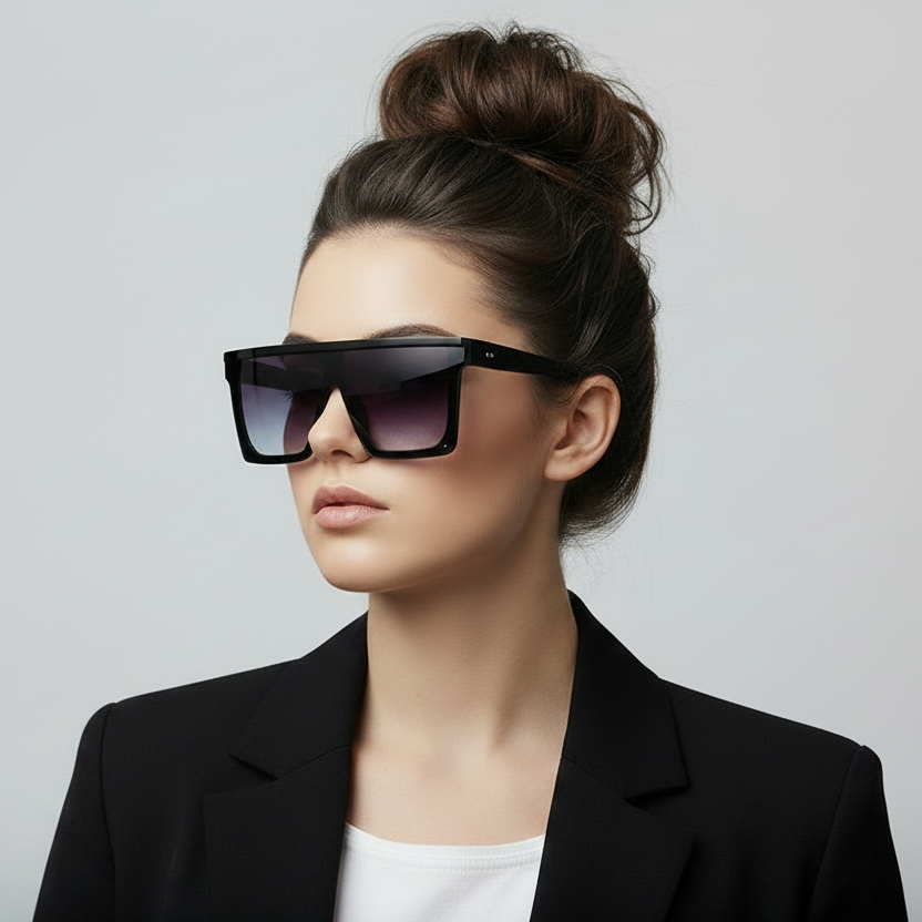 Black sunglasses with gradient lenses on a white background