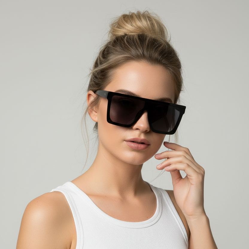 Black sunglasses with a white background